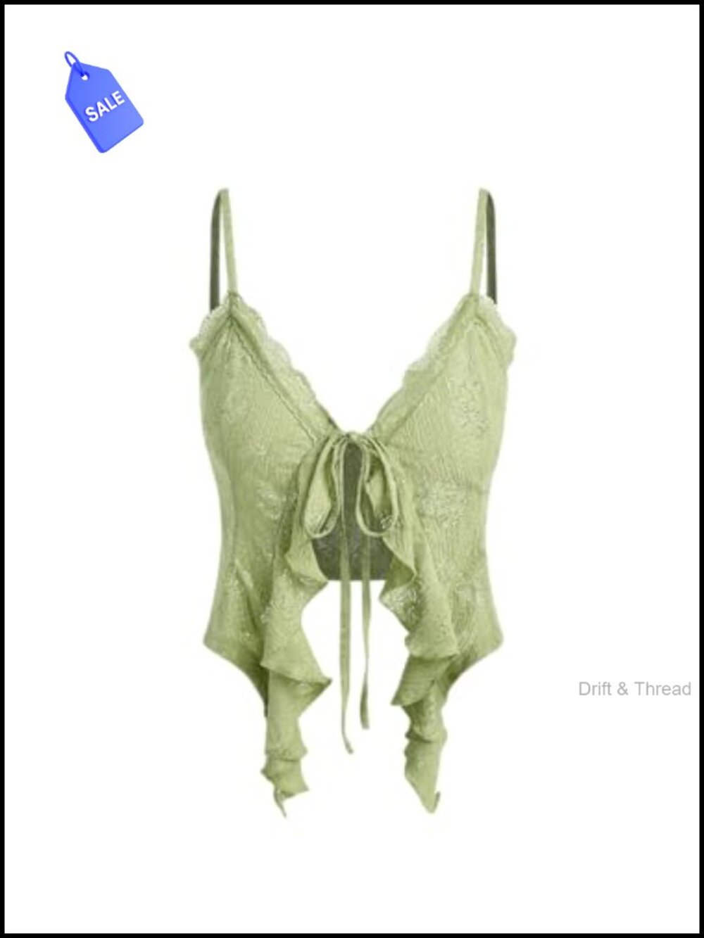 Y2K Tie Front Lace Cowgirl Crop Top Sleeveless V-Neck See Through